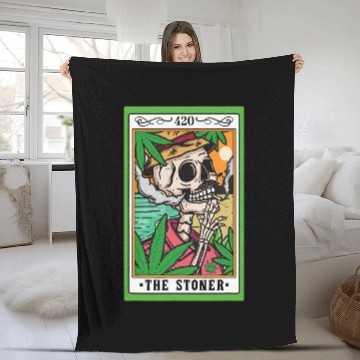 Discover The Stoner Tarot Card Skeleton Cannabis Weed Lover Fleece Blankets