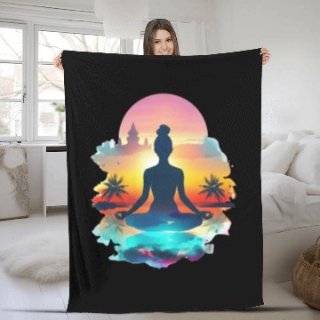 Discover Sunset Yoga Silhouette Tropical Escape Fleece Blankets