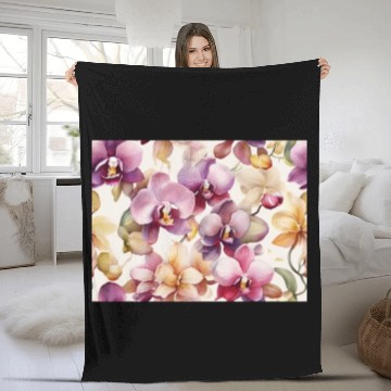Discover Sweet Watercolor Orchid Art Fleece Blankets