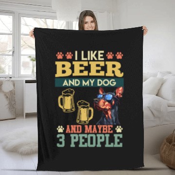 Discover Doberman LIKE BEER AND DOG AND MAYBE 3 PEOPLE Fleece Blankets