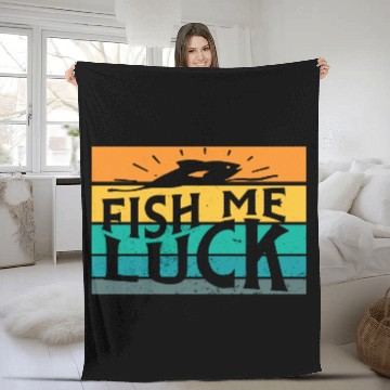 Discover Fish Me Luck Funny Lake River Fishing Pun Boating Fleece Blankets