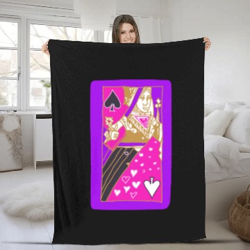 Discover Purple Queen Of Spades Playing Card Fleece Blankets