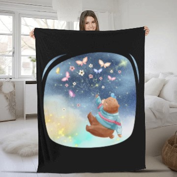 Discover Teddy Bear Up To Sky Using Butterfly Excited Fleece Blankets