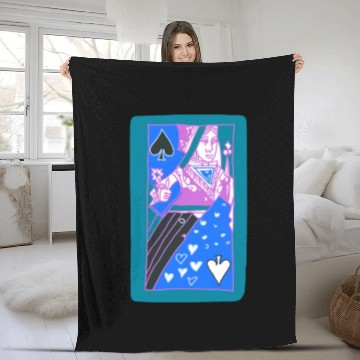 Discover Teal Queen Of Spades Modern Art Playing Card Fleece Blankets