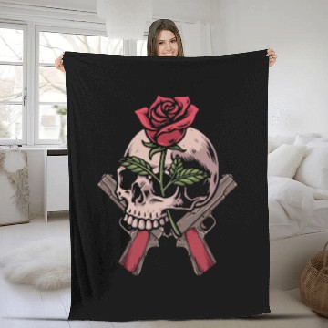 Discover Skeleton Roses Guitar Skull Roses Guns Fleece Blankets
