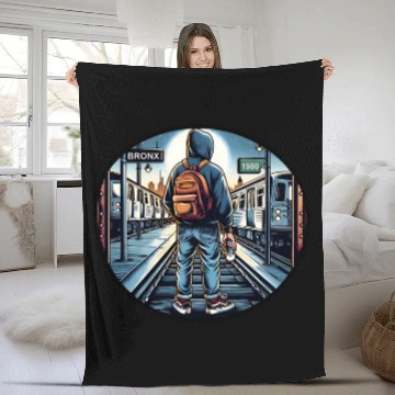 Discover AI Teen in Outdoor Subway Yard - Circle Border Fleece Blankets