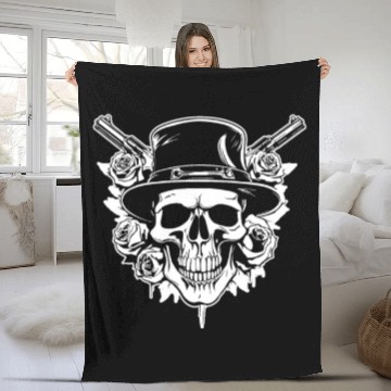 Discover Skeleton Roses Guitar Guns Skull Roses Fleece Blankets