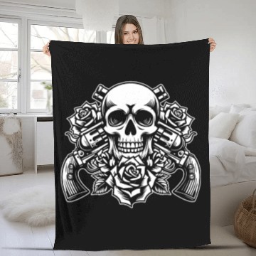 Discover Skeleton Roses Guitar Guns Skull Roses Fleece Blankets