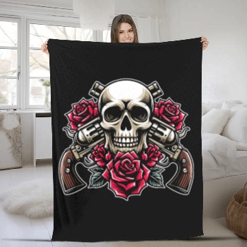 Discover Skeleton Roses Guitar Guns Skull Roses Fleece Blankets