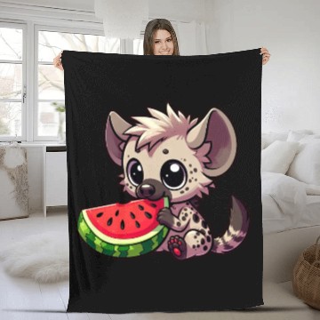 Discover Hyena with Watermelon Summer Fruit Fleece Blankets