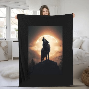 Discover Digital art moon and wolf - Cool wolf leader Alpha Fleece Blankets