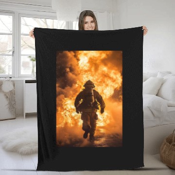 Discover Firefighter in burning fire - Fire fighter head Fleece Blankets