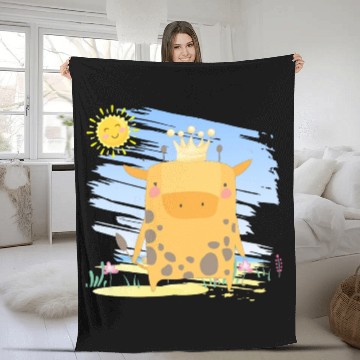 Discover Kawaii King Giraffe Using Crown Adorable Cartoon Fleece Blankets