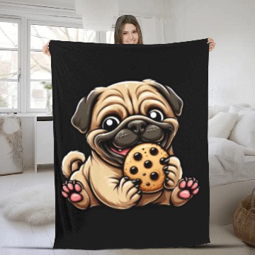 Discover Pug Cookie Sweet Dessert Biscuit Fleece Blankets