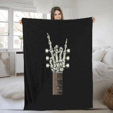 Discover Rock On Skeleton Hand Guitar Rock Roll Rock Band Fleece Blankets