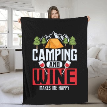 Discover Camping and wine makes me happy Camper Outdoor Fleece Blankets