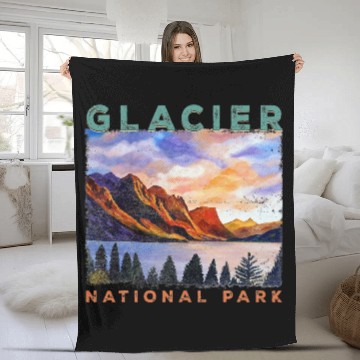 Discover Glacier National Park Retro US Montana Parks Fleece Blankets