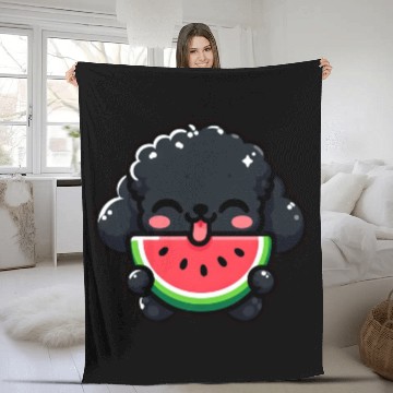 Discover Summery Poodle with Watermelon Fleece Blankets