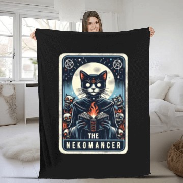 Discover The Nekomancer Funny Tarot Necromancer Cat Pun Fleece Blankets