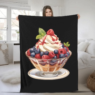 Discover Fruity Raspberries and Blueberries Parfait Sundae Fleece Blankets