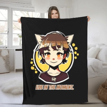 Discover Live in the Moment: Manga Anime Girl Fleece Blankets