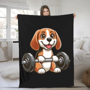 Discover Beagle with Dumbbell Fitness Training Fleece Blankets