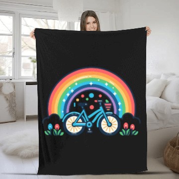 Discover Bicycle and rainbow Fleece Blankets