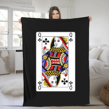 Discover Queen of Clubs Playing Card Fleece Blankets