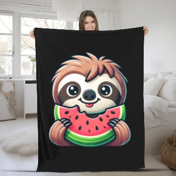 Discover Sloth Summer Fruit Melon Fleece Blankets