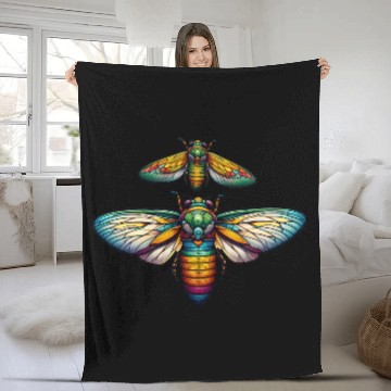 Discover Colorful Cicada Insect Great Eastern Brood Cicada Fleece Blankets