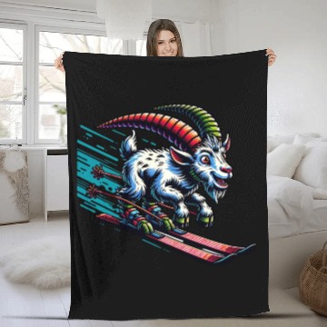 Discover Goat Skiing Downhill Winter Sports Design Fleece Blankets