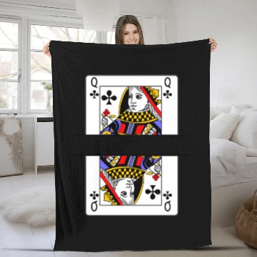 Discover Playing card queen of clubs with banner space Fleece Blankets