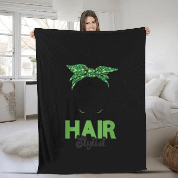 Discover Hairstylist St Patrick's Day Shamrock Messy Bun Fleece Blankets