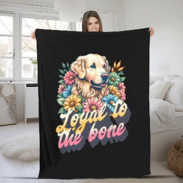 Discover Loyal to the bone -floral golden retriever design Fleece Blankets