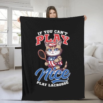 Discover 4th Of July Lacrosse Cat Play Lacrosse Fleece Blankets