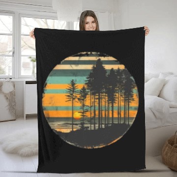 Discover Sunset Forest Nature Outdoors Retro 80s Vibe Fleece Blankets