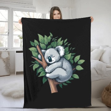 Discover Slumbering Koala: Peaceful Tree Hugger Fleece Blankets