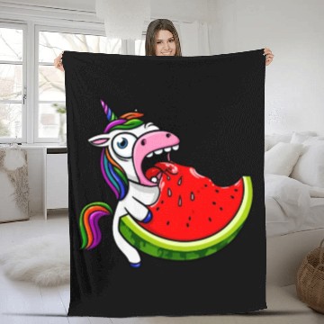 Discover Unicorn Melon Sweet Comic Crazy Funny Quirky Fleece Blankets