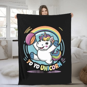 Discover Funny YoYo Unicorn Rainbow Skill Fleece Blankets