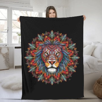 Discover Colorful Lion Mandala Majesty Artistic Creation Fleece Blankets