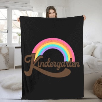 Discover Kindergarten Retro Vintage Rainbow Teacher Appreci Fleece Blankets