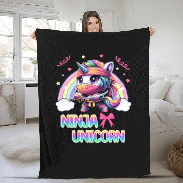 Discover Ninja Unicorn Cute Rainbow Unicorn Fighter Fleece Blankets