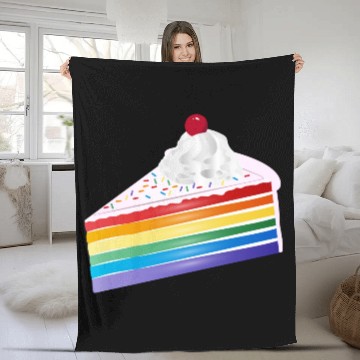 Discover Piece of rainbow cake with cream and cherry Fleece Blankets
