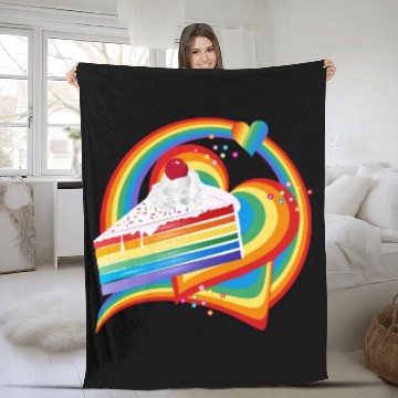 Discover Piece of rainbow cake with cream and cherry Fleece Blankets