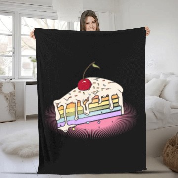 Discover Piece of rainbow cake with cherry in comic style Fleece Blankets