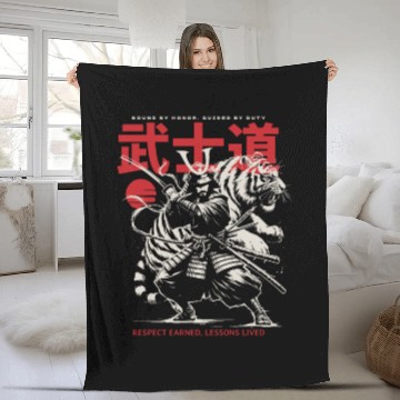 Discover Japanese Samurai with Katana, Kanji Typography Fleece Blankets