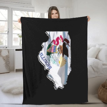 Discover Illinois State Flag in Illinois State Map Fleece Blankets