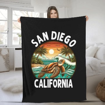 Discover California Beach, San Diego Sea Turtle Beach Fleece Blankets