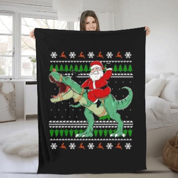 Discover Santa Riding Dinosaur Reindeer Fleece Blankets