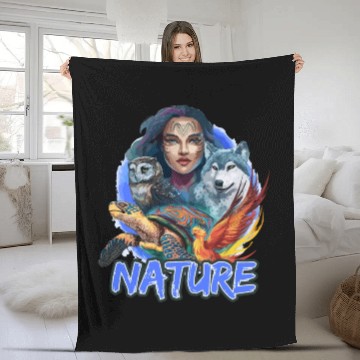 Discover Nature-Inspired Wolf Owl Turtle Phoenix Woman Fleece Blankets